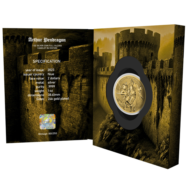 Niue: Camelot – Arthur Pendragon aranyozott 1 uncia ezüst 2023
