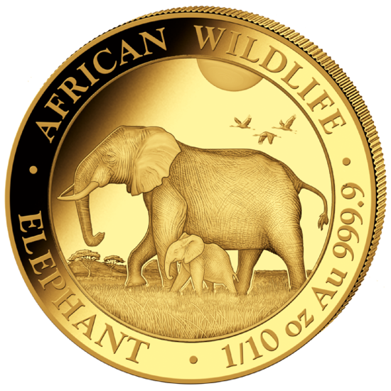 African Wildlife: Somalia Elephant 1/10 oz Gold 2022