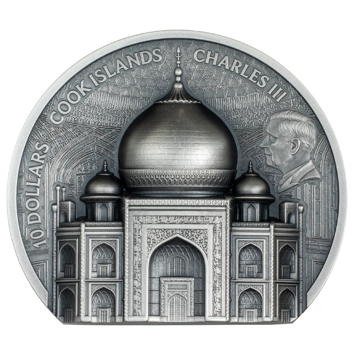 Cook Islands: Historical Monuments -Taj Mahal 2 oz Silber 2025 Antiqued Coin