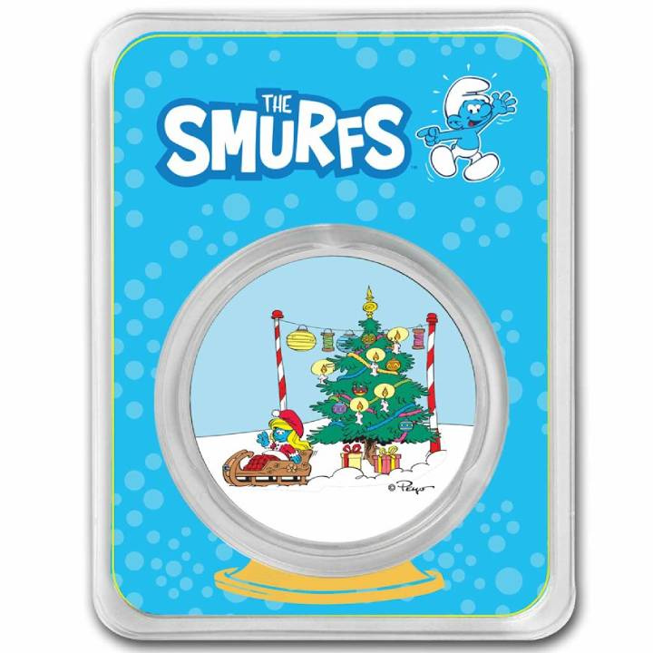 Niue: Smurfette Christmas coloured 1 oz Silver 2023 Slab Coin