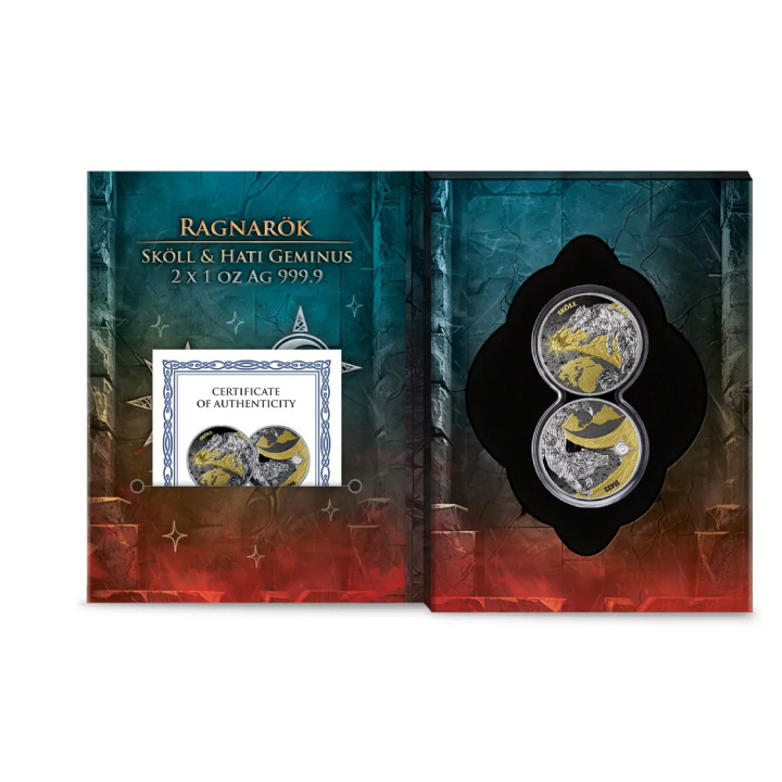 Ragnarök: Sköll & Hati Geminus pozłacany 2 x 1 uncja Srebra 2024