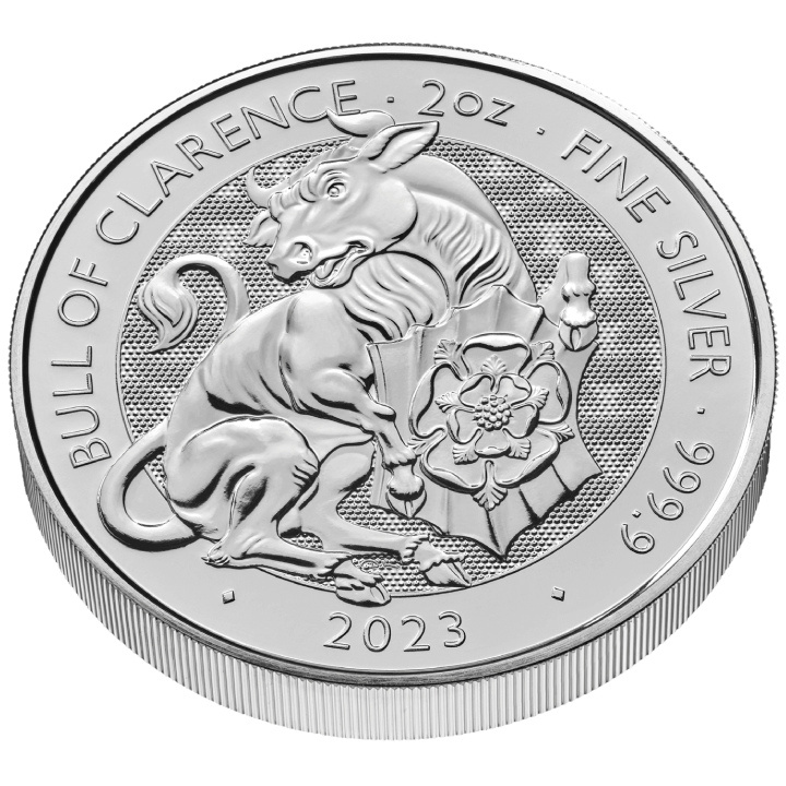 The Royal Tudor Beasts: The Bull of Clarence 2 oz Plata 2023