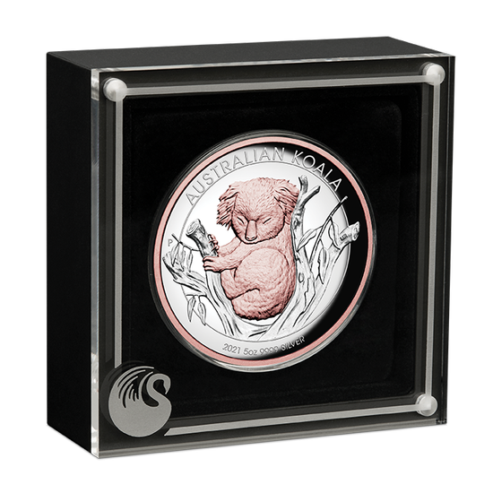 Australijska Koala 5 uncji Srebra 2021 Proof High Relief Pozłacana