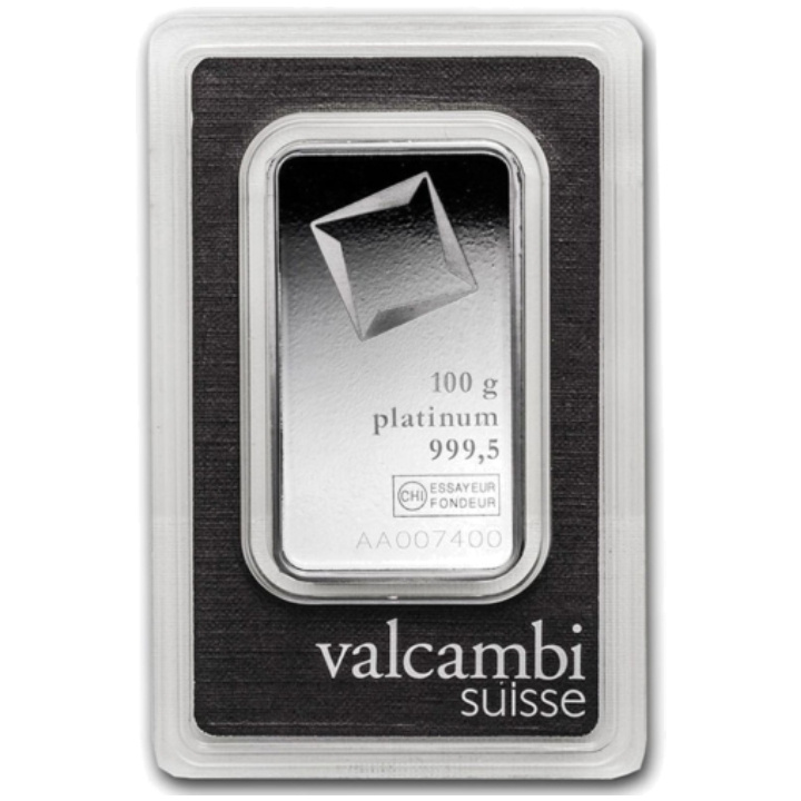 Lingote de platino Valcambi de 100 gramos