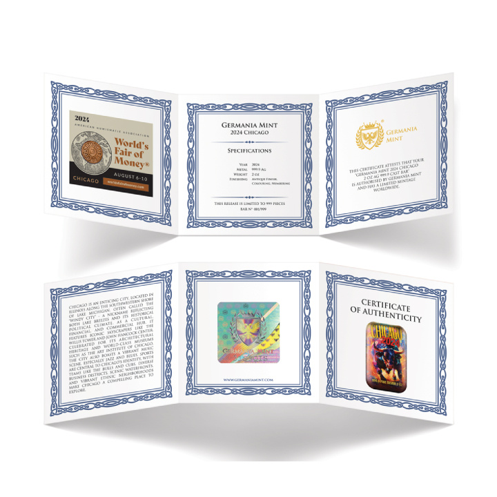 Lingotto Germania Mint: Chicago ANA Edition colorato 2 once d'argento 2024 Finitura antica