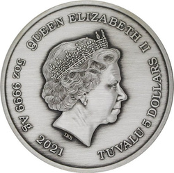 Tuvalu: Bohové Olympu – Poseidon 5 uncí stříbra 2021 Antique Finish