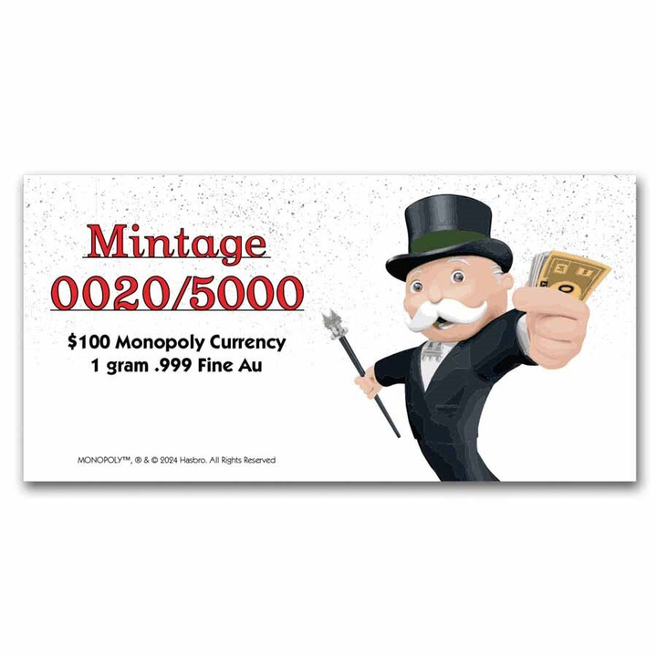 Samoa Coin Bar: Monopoly - Bankjegyek 1 gramm arany 2024