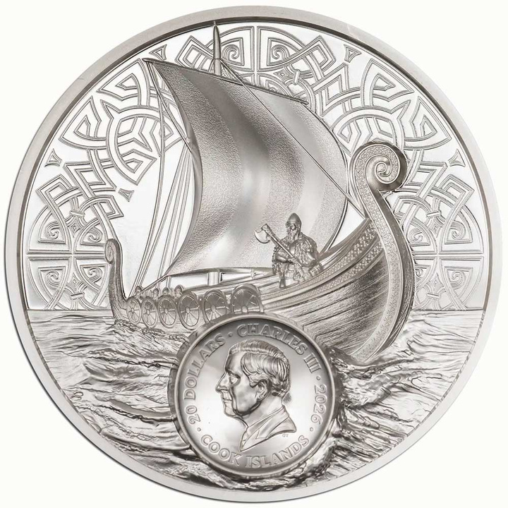 Cook-Inseln: Savage Vikings – vergoldet, 3 Unzen Silber, 2026, Polierte Platte