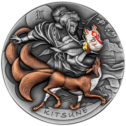 Niue: Kitsune coloreada $5 Plata 2022 Alto Relieve Moneda Antigua