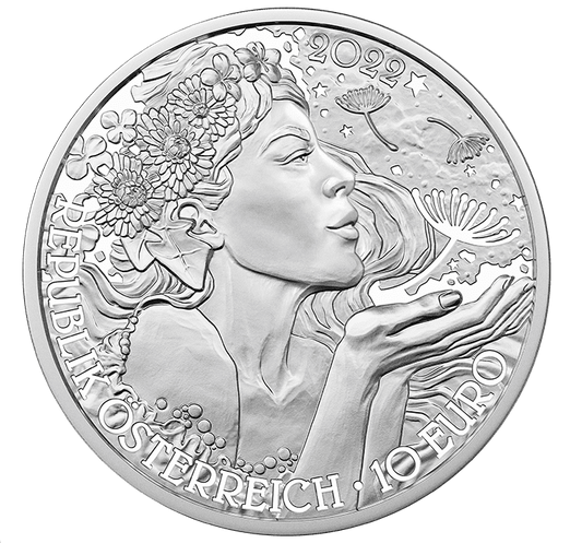 El Diente de León de color 10 Euro Plata 2022 Proof