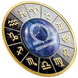 Cameroon: Zodiac Sign - Libra coloured Silver 2023 Gilded Black Proof Coin
