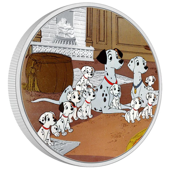 Niue : Disney 101 Dalmatiens - Famille colorée 1 once d'argent 2022 Proof