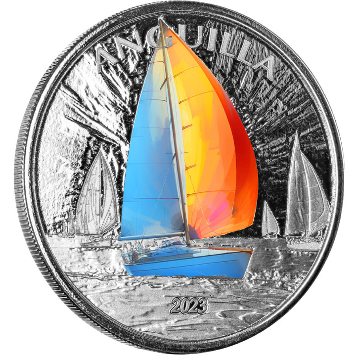 Anguilla: Regata colorata 1 oncia d'argento 2023 Proof