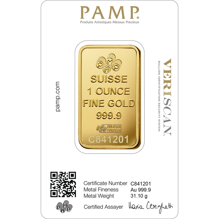 PAMP Lady Fortuna Veriscan 1 oz Gold Bar