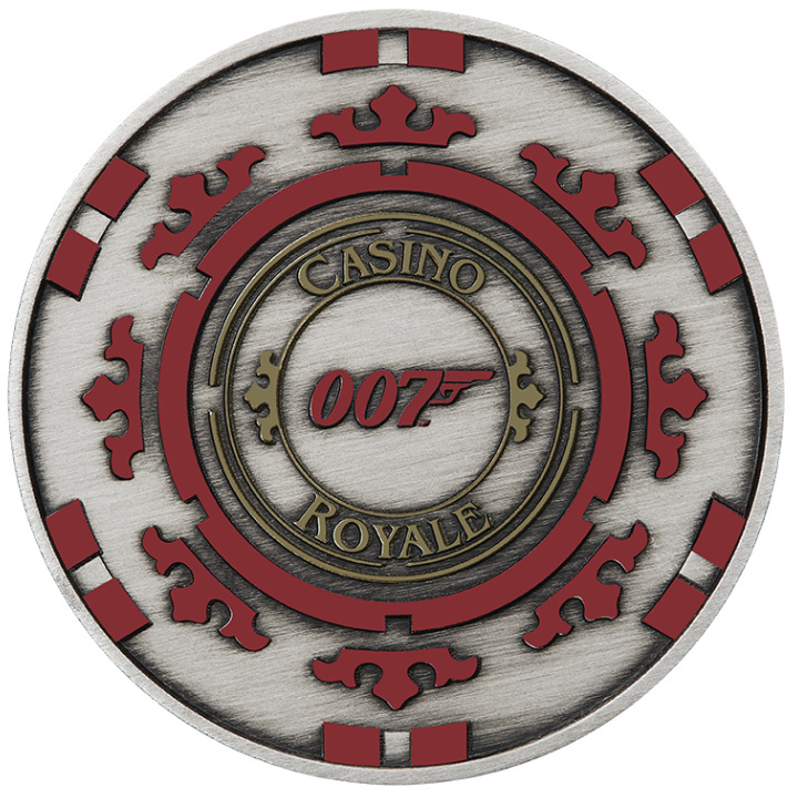 Tuvalu: James Bond - Casino Royale "Casino Chip" kolorowany 1 uncja Srebra 2023 Antiqued Coin