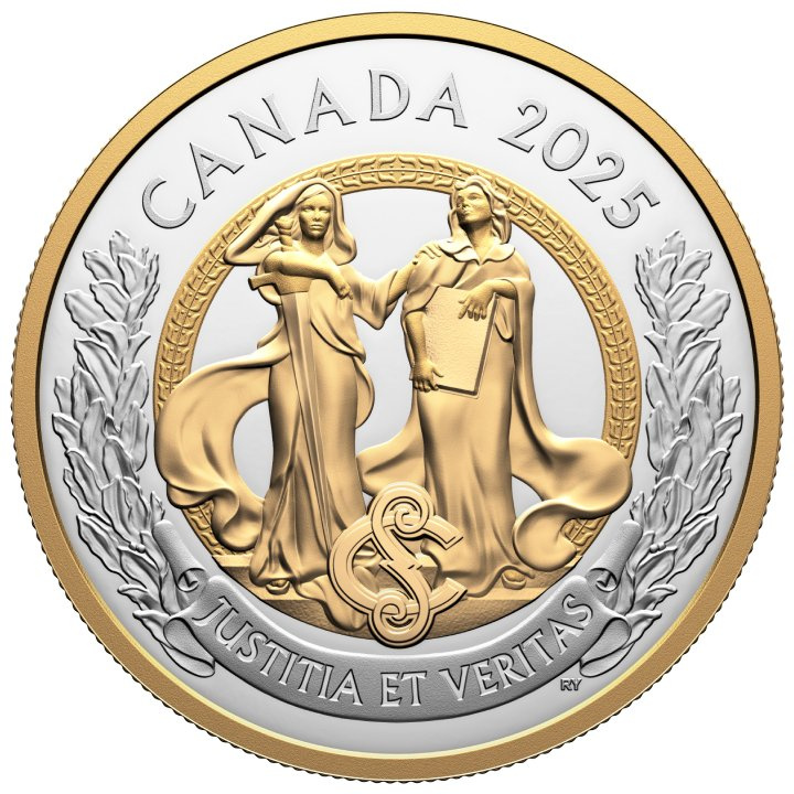 Canada: Allegories of Justice and Truth pozłacany $20 Srebro 2025 Proof