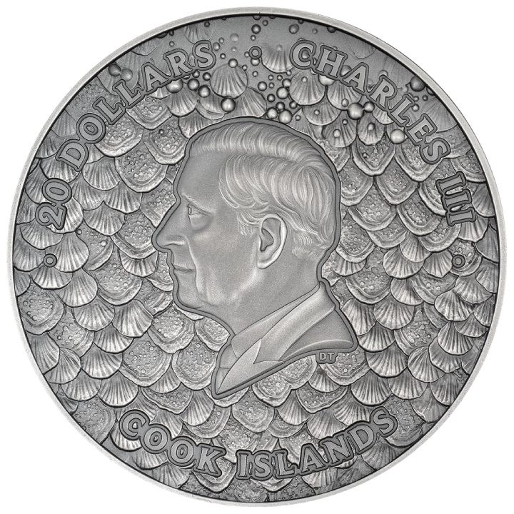 Cookovy ostrovy: Underwater Fantasy - Sea Monster barevné 3 unce stříbra 2025 Antiqued Coin