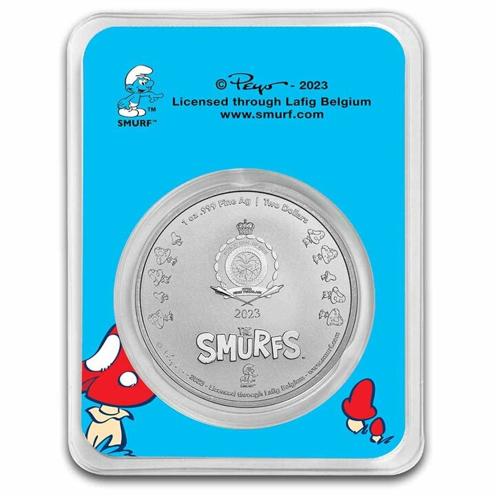 Niue: Smurfs - 65th Anniversary coloured 1 oz Silver 2023 Slab Coin