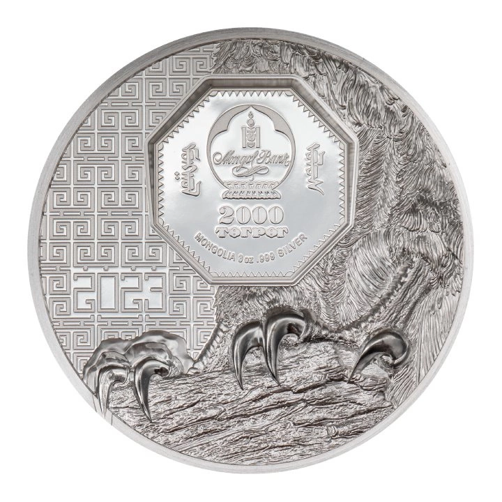 Mongolia: Halcón Mongol 3 oz Plata 2023 Prueba Ultra Alto Relieve