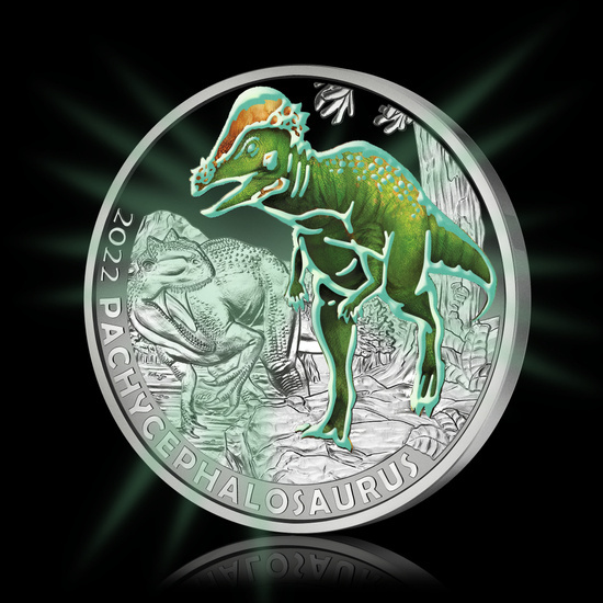 Pachycephalosaurus színes 3 euró réz 2022