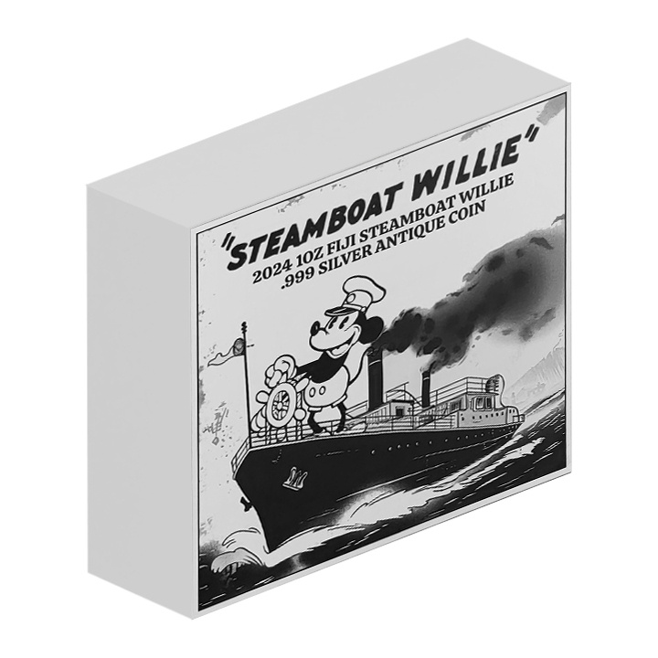 Fiji: Steamboat Willie 1 uncja Srebra 2024 Antiqued Coin