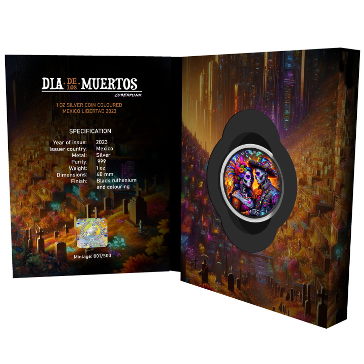 Messico: Dia de los Muertos “Cyberpunk” colorato 1 oncia d'argento 2023
