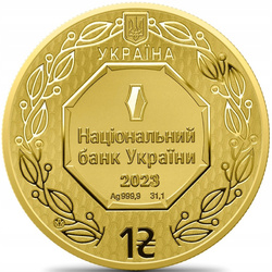 Ukrajna: Mihály arkangyal színes, aranyozott 1 uncia ezüst 2023