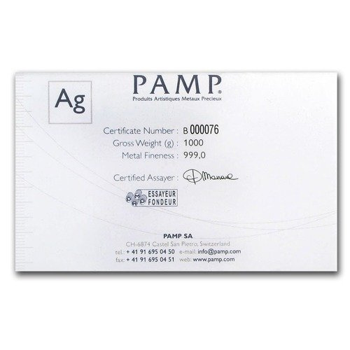 1000 grammi Lingotto d'argento Pamp Fortuna