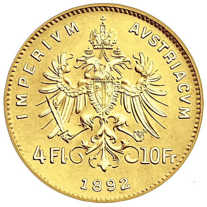 Златна монета Австрия 4 гулдена 1892 НОВО ОТСИЧАНЕ
