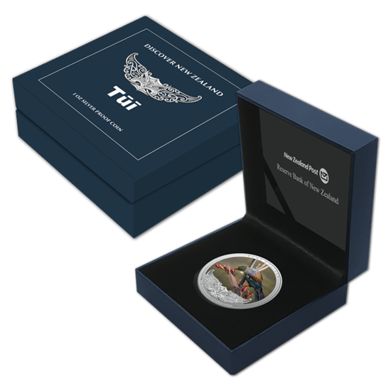 Descubre Nueva Zelanda: Tui color 1 oz Plata 2021 Proof