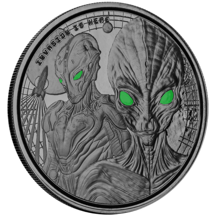 Ghana: Alien colorato 1 oncia d'argento 2023 Black Rhodium Proof