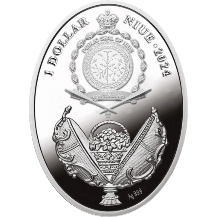 Сребърна монета Ниуе Fabergé Eggs - Цветно великденско яйце 1 долар Сребро 2024 Proof