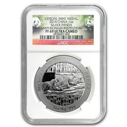 Smithsonian Institution: Chińska Panda 1 uncja Srebra 2014 PF69 Ultra Cameo