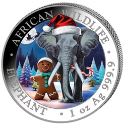 African Wildlife: Somalia Elephant colorized 1 oz Silver 2025 (Snow Globe)