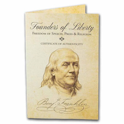 Fondateurs de la liberté : Benjamin Franklin - Liberté d'expression 1 once d'argent 2022 Pièce antique