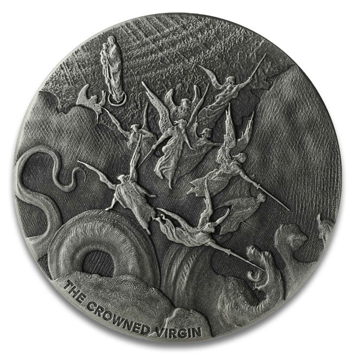 Niue: Bíblica - La Virgen Coronada 2 onzas Plata 2019 Proof Antiqued Coin