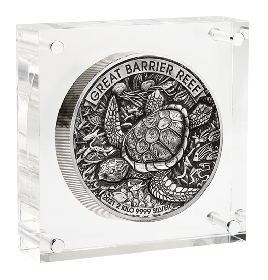 Great Barrier Reef 2000 gram Silber 2021 Antiqued High Relief Coin