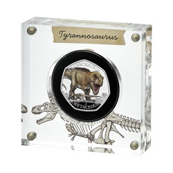 Dinosaures : spécimens emblématiques - Tyrannosaurus Rex colorée 50 pence en argent 2024 Proof