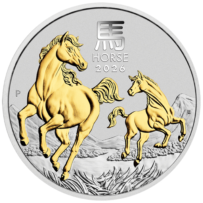 Perth Mint: Lunar III - Rok Konia pozłacany 1 uncja Srebra 2026 (w etui)