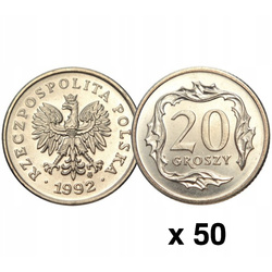 Narodowy Bank Polski: 20 groszy Rolka Bankowa (50 sztuk) - Różne Roczniki 