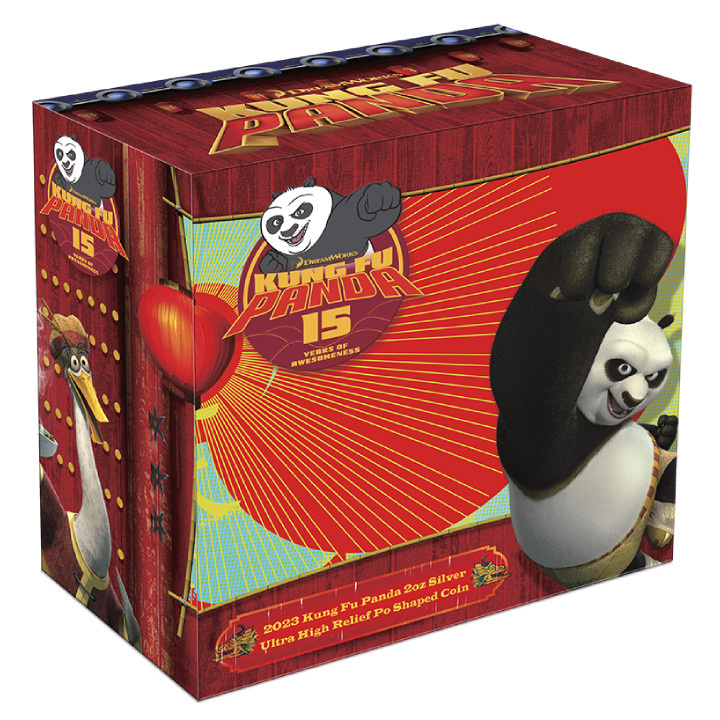 Niue: Kung Fu Panda - Po coloured 2 oz Silver 2023 Ultra High Relief Shaped Coin