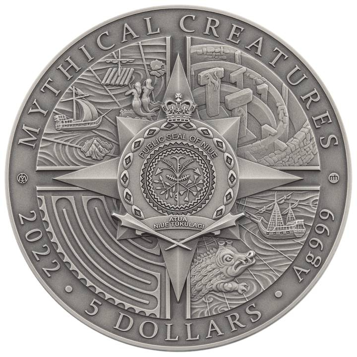 Niue: Mythical Creatures - Sirens coloured $5 Silver 2022 High Relief Antiqued Coin