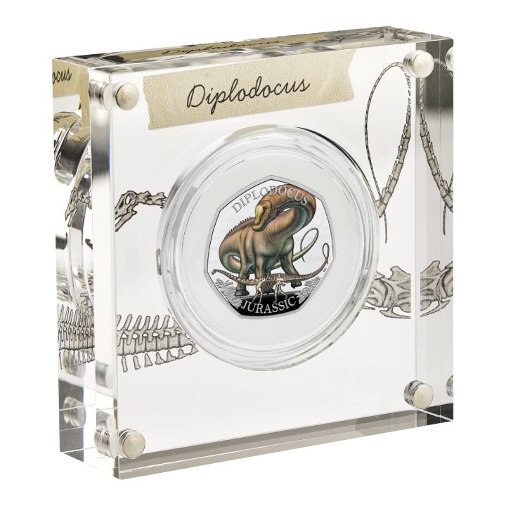 Dinosaurs: Iconic Specimens - Diplodocus 50p coloured Silber 2024 Proof