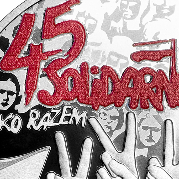 45° anniversario della fondazione del sindacato NSZZ “Solidarność” colorato 10 zł Argento 2025 Proof