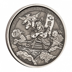 Samoa: Legends of Japan Series - Momotaro Onto Demon Island in Ukiyoe Style 1 oz Silver 2021 Moneda Antigua