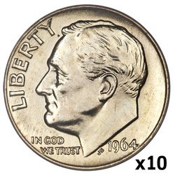 USA: 10 centes ezüstérmék különböző évjáratokból (Ag.900 finomság) Forgalomban 10 darab