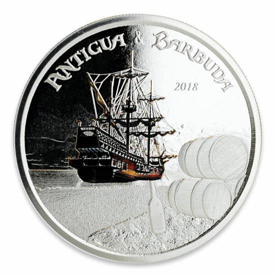 Antigua & Barbuda: Rum Runner kolorowany 1 uncja Srebra 2018 Proof