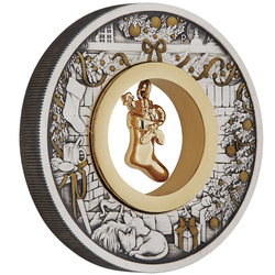 Tuvalu: The Night Before Christmas coloured 2 oz Silver 2023 Gilded Antiqued Coin