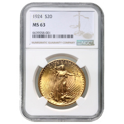  Saint-Gaudens Gold Double Eagle 20 Dollar 1924 NGC MS63