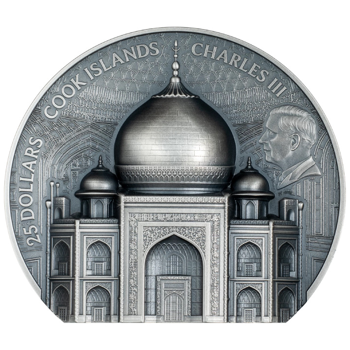 Cook Islands: Historical Monuments -Taj Mahal 5 oz Silver 2025 Antiqued Coin